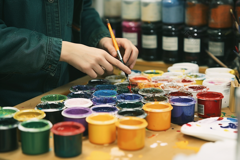 美术老师在画室桌子颜料特写,高清,摄影图,摄影图片,图片大全,摄影图免费下载